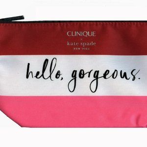 Clinique x Kate Spade Makeup Bag "Hello Gorgeous" Red White Pink New